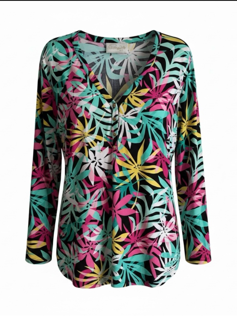 Papagallo Tropical Multi-Color V-Neck Tunic Top
